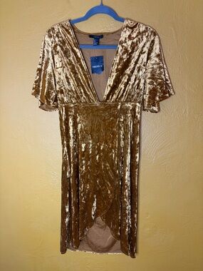 Forever 21 Metallic Gold Crushed Velvet Wrap Dress